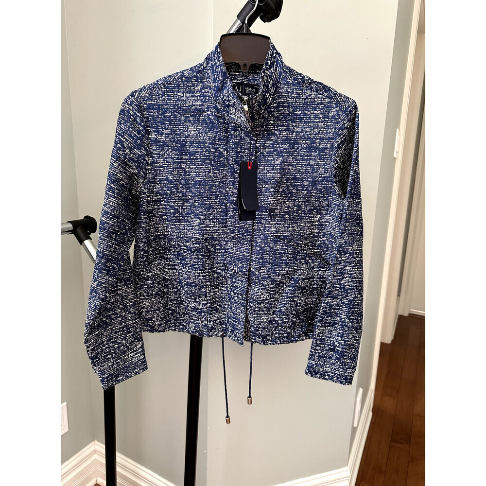 Armani Jeans Women's Jacquard Canvas Light Spring Jacket Dark Blue Size 40 $380 - Picture 3 of 15